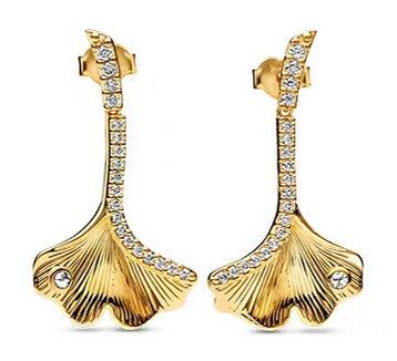 Aretes Pandora hoja ginkgo pavé baño dorado