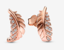 Aretes Pandora Pluma Baño Oro Rosa Circonias