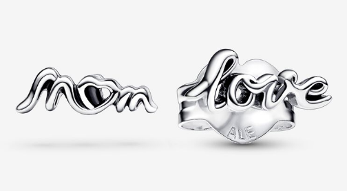 Aretes Pandora Mom y Love Script Plata