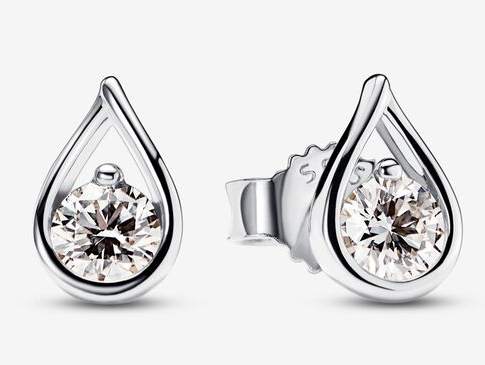 Aretes Pandora de Botón Gota Circonia Solitaria Plata