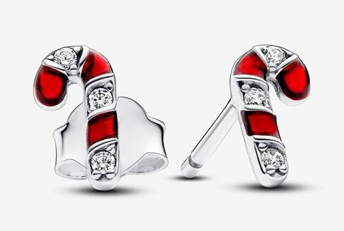 Aretes Pandora bastón de caramelo esmalte rojo
