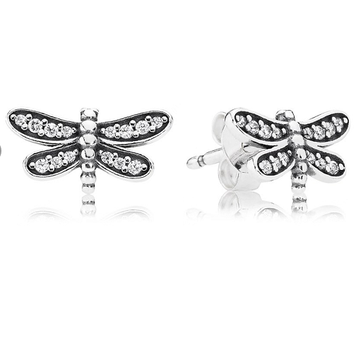 Aretes Pandora libélula pavé plata oxidada