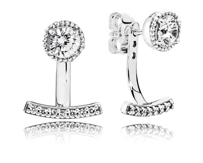 Aretes Pandora Botón y Barra Circonia Plata