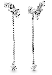 Aretes Pandora Mariposas Cadena Colgante Plata