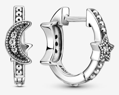 Aretes Pandora Aro Luna y Estrella Plata