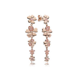 Aretes Pandora Trébol Cascada Baño Oro Rosa