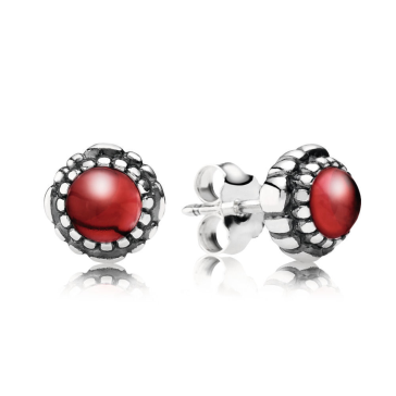 Aretes Pandora Botón Piedra Roja Borde Punteado