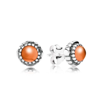 Aretes Pandora Botón Piedra Naranja Borde Punteado