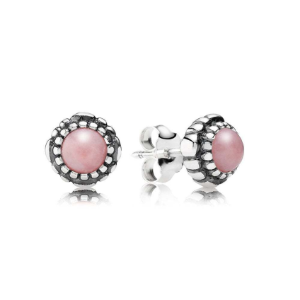 Aretes Pandora Botón Piedra Rosa Borde Punteado