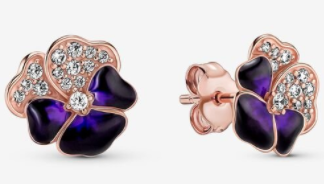Aretes Pandora Pensamiento Esmalte Morado y Pavé