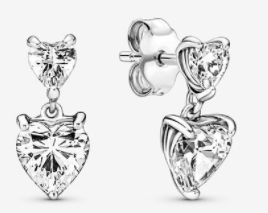 [EH-178] Aretes Pandora Doble Corazón Circonia Colgante