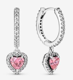 [EH-179] Aretes Pandora Aro Pavé Corazón Rosa con Halo