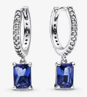 Aretes Pandora Aro Pavé Colgante Circonia Azul