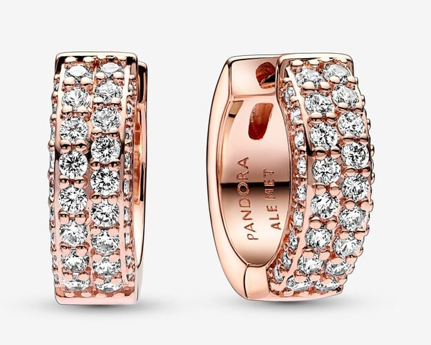 Aretes Pandora Aro Ancho Oro Rosa Pavé Triple