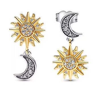 Aretes Pandora Sol y Luna Dos Tonos