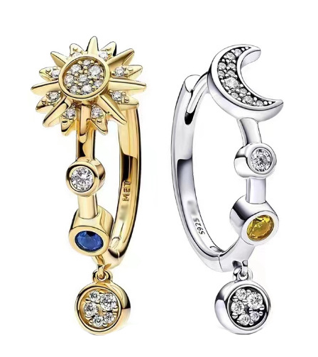 Aretes Pandora Aro Sol y Luna Circonias de Color