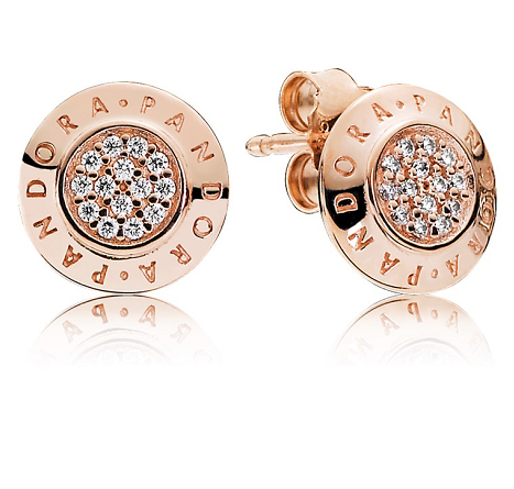 Aretes Pandora Signature logo pavé oro rosa