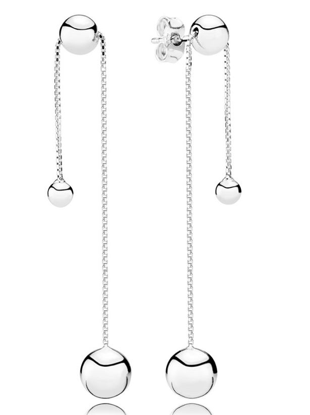 Aretes Pandora cadena larga con esferas plata