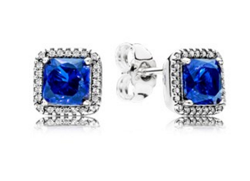 Aretes Pandora cuadrado circonia azul halo