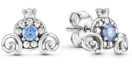 Aretes Pandora Disney carroza de Cenicienta plata con circonia azul