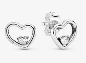 Aretes Pandora corazón abierto plata con circonia flotante