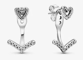 [EH-257] Aretes Pandora jacket corazón y chevron plata con pavé