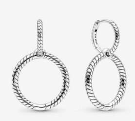 Aretes Pandora doble aro textura cable plata