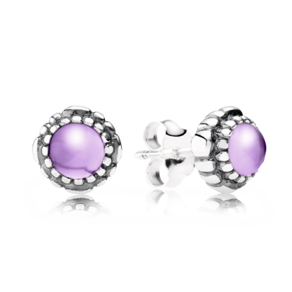 Aretes Pandora botón piedra púrpura plata