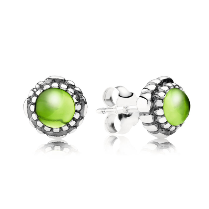 Aretes Pandora botón piedra verde lima plata