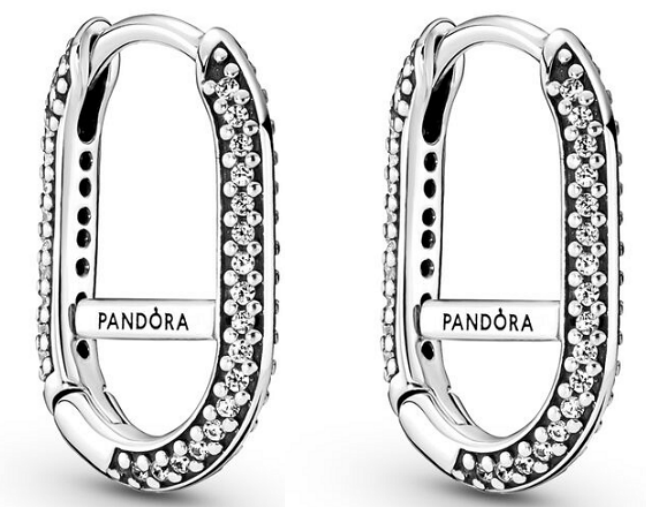[EH-272] Aretes Pandora Signature aro alargado con logo y pavé