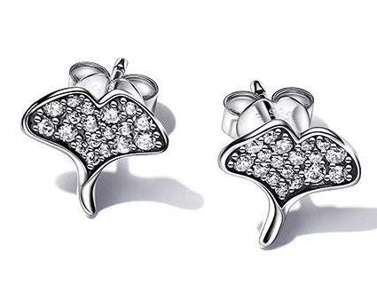 Aretes Pandora hoja de ginkgo pavé circonia