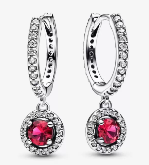 Aretes Pandora aro colgante circonia roja halo