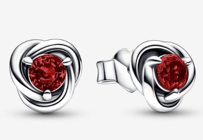Aretes Pandora Nudo Circonia Roja Rubí Plata
