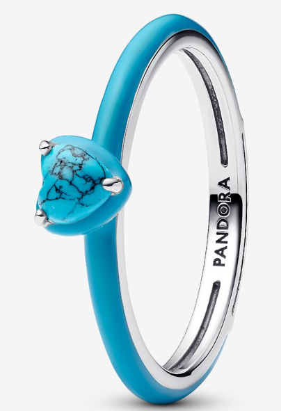 [193828C01] Anillo Pandora Corazón Turquesa Esmalte Azul