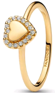 [163801C01] Anillo Pandora sello corazón con halo dorado