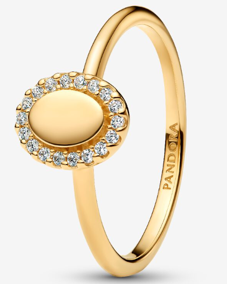 Anillo Pandora sello ovalado con halo dorado