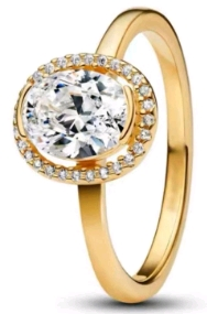 Anillo Pandora circonia ovalada con halo dorado