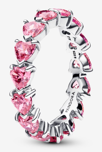 [193103C02] Anillo Pandora eternidad corazones circonia rosa
