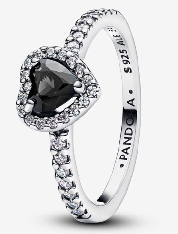 [198421C04] Anillo Pandora Corazón Halo Circonia Negra