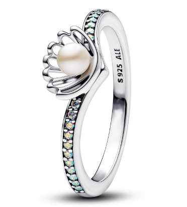 [193654C01] Anillo Pandora concha perla circonias iridiscentes