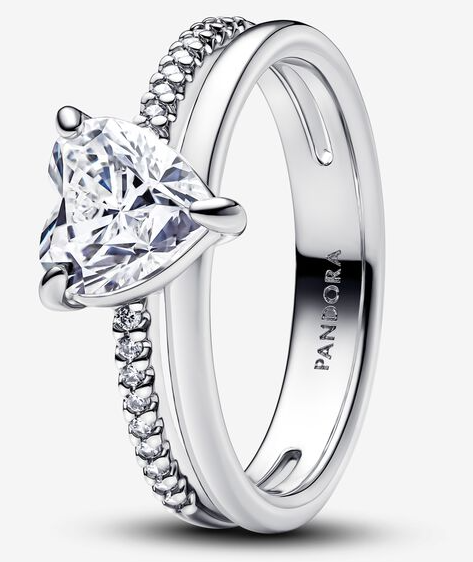 [193100C01] Anillo Pandora solitario corazón circonia recta con pavé