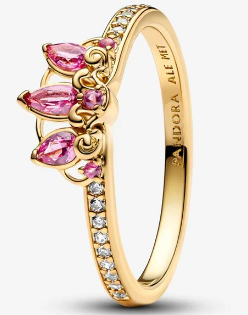 Anillo Pandora tiara circonias rosa dorado
