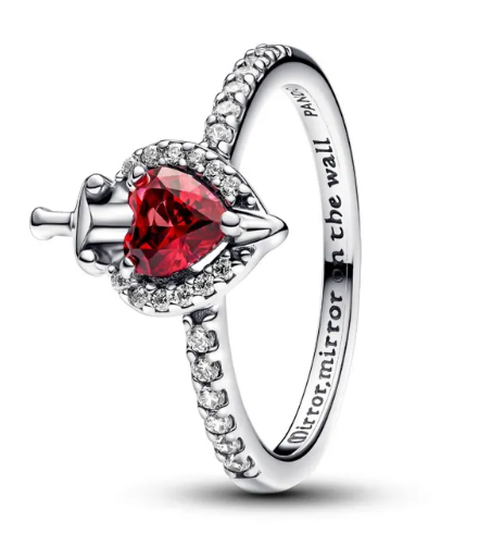 [193422C01] Anillo Pandora corazón rojo halo Reina Malvada