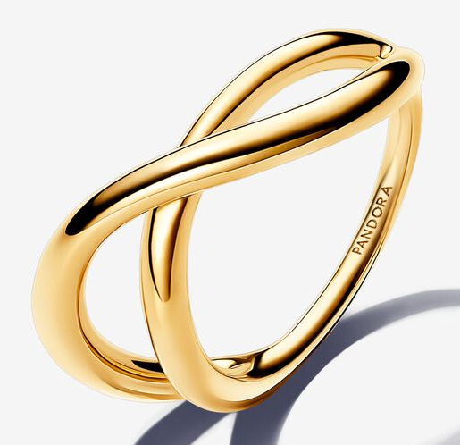 Anillo Pandora ondas cruzadas infinito dorado