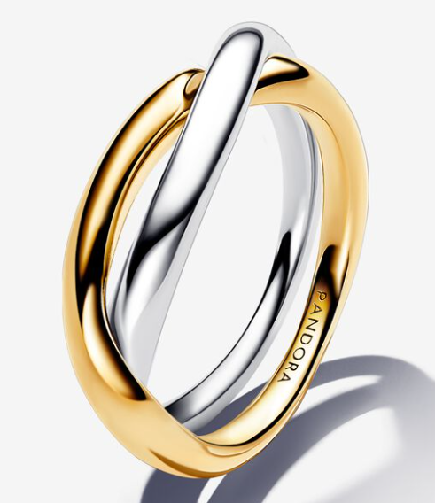 [163262C00] Anillo Pandora bandas entrelazadas bicolor