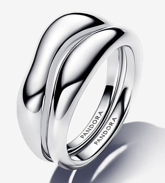 [193264C00] Anillo Pandora doble banda ondulada lisa