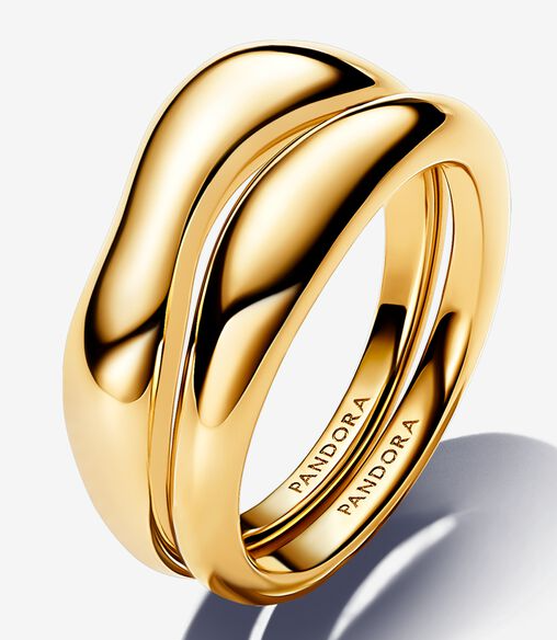 [163264C00] Anillo Pandora doble onda orgánica dorado