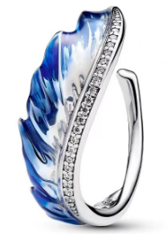 Anillo Pandora pluma abierta esmalte azul degradado y pavé