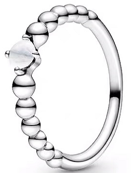 Anillo Pandora Corazón Piedra Blanca Banda de Bolitas
