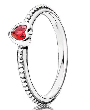 Anillo Pandora corazón circonia roja plata